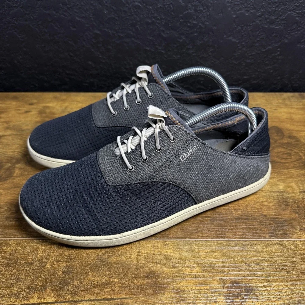 OluKai Nohea Moku 10283-6C6C Night Black Textile Boat Shoes Mens Size 8.5